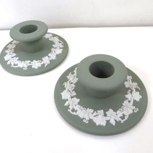 Wedgwood set of Jasperware  Green Candle Holders