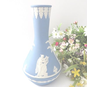 Vintage Wedgwood Jasperware blue tall bud vase, Jasperware collector, Jasperware blue, Gift for her, Tall Flower vase, Gift for the home