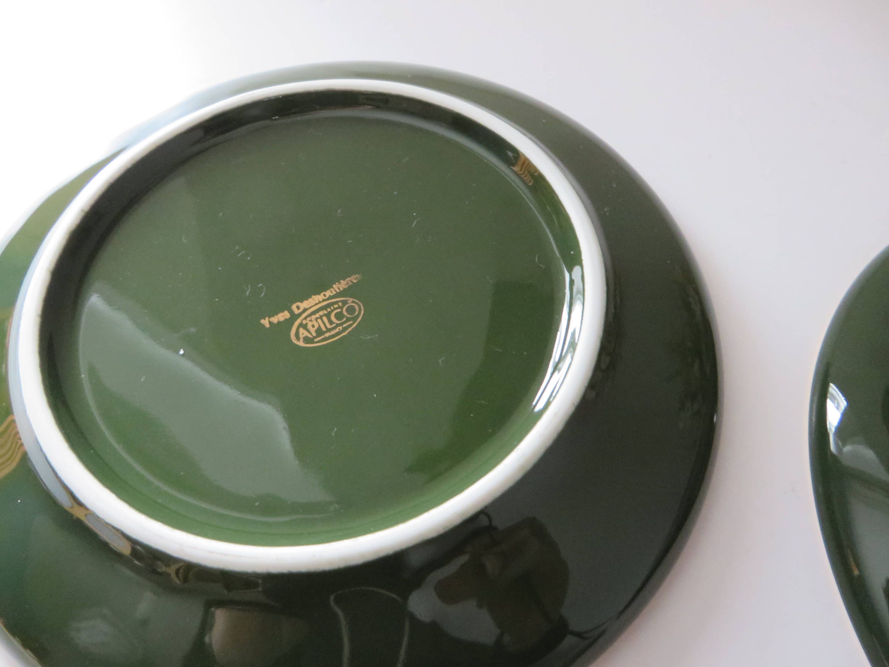 Apilco Yves Deshoulieres vintage 1980\'s green and gold tea plate Apilco Yves Deshoulieres vintage 1980\'s green and gold tea plate