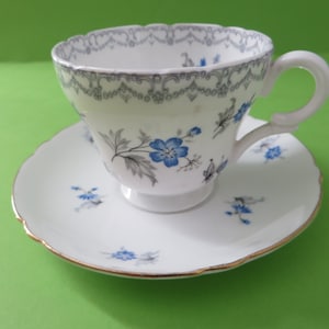 Vintage Shelley1960&#39;s Blue Floral coffee Charm Cup and Saucer