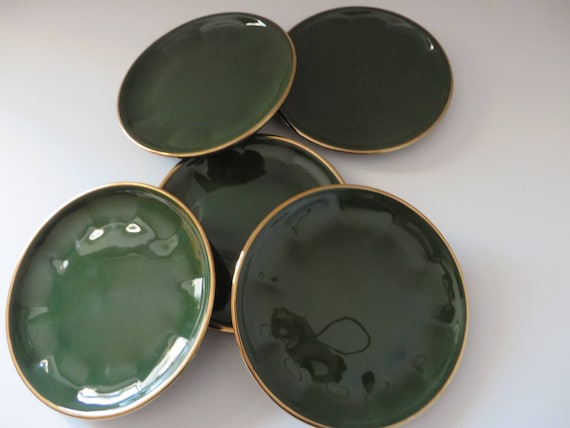 Apilco vintage 1980\'s green and gold tea plate | Etsy Apilco vintage 1980\'s green and gold tea plate | Etsy
