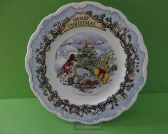 Vintage Royal Doulton Winnie the Pooh Christmas plate, Baby shower gift, Christening gift, Nursery gift, Pooh bear, Christmas gift