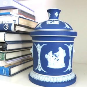 Antique Wedgwood Cobalt Blue and white  Jasperware Lidded Jar
