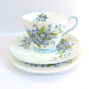 Vintage Shelley  blue floral Forget Me Not Tea Trio