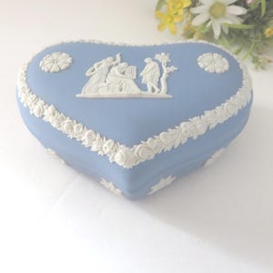 Vintage Wedgwood blue Jasperware Heart shaped Trinket Box