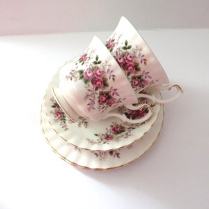 Vintage  pair of Royal Albert Lavender Rose Tea Trios