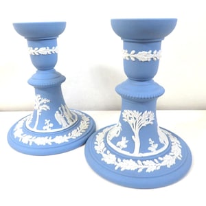 Wedgwood set of blue Jasperware Candlesticks