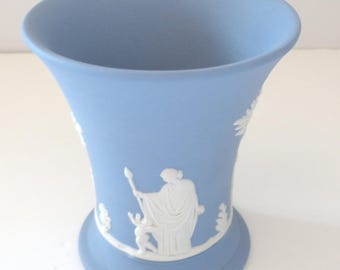 ウェッジウッド ブルー ジャスパーウェア 花瓶＆ピン皿：キューピッド