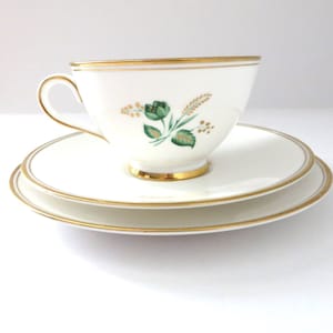 Tuscan Charm vintage  Tea trio, Floral green teacup set, Tuscan Charm, Tuscan china, White and green cup, English bone china, Gift for her