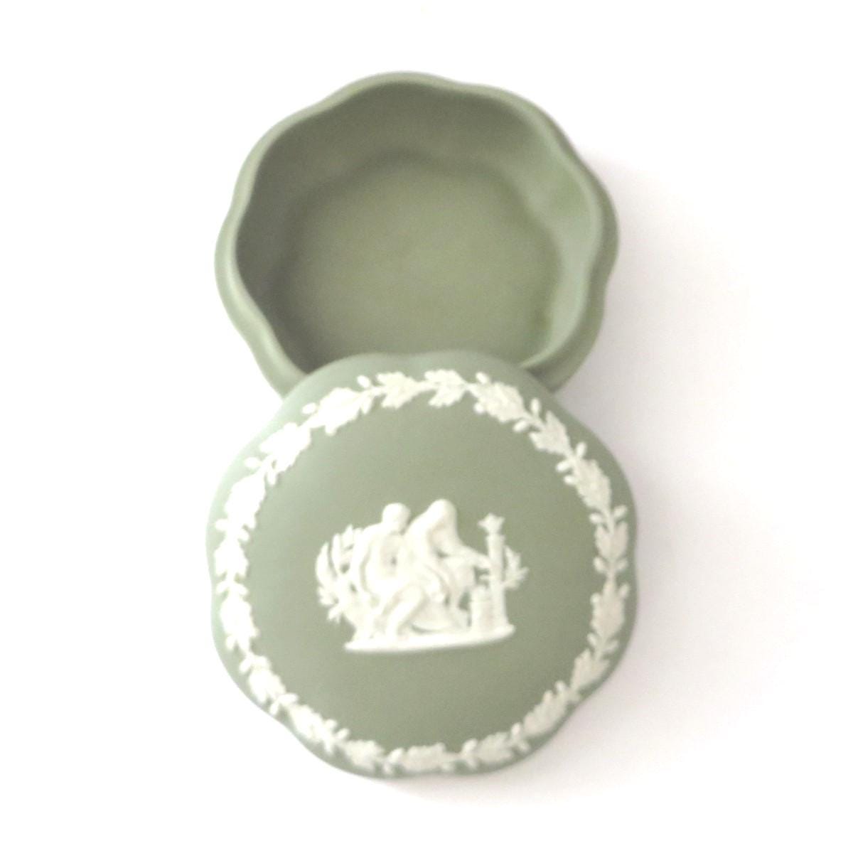 Wedgwood Vintage 1955 Sage Green Jasper Ware Round Trinket