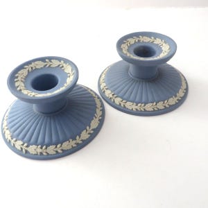 Wedgwood Jasperware pair of Blue ribbed Candleholders