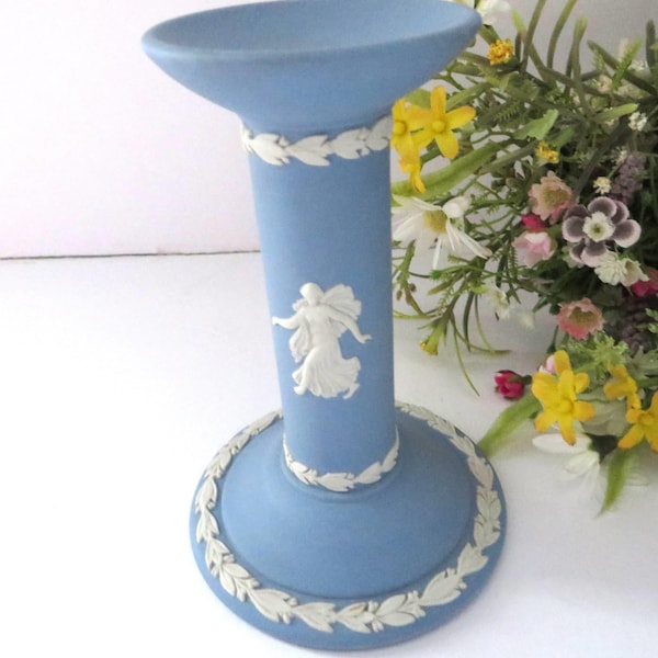 Wedgwood Jasperware 1970's vintage blue candlestick, Blue Jasperware, Blue candle holder, Gift for her,  Wedgwood candlestick, Jasperware