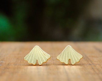 Little Ginkgo leaf studs, Gold vermeil & recycled silver