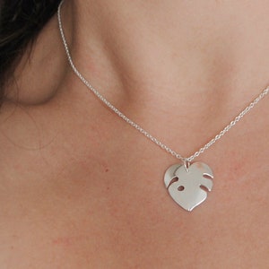 Little monstera leaf necklace, recycled silver image 1