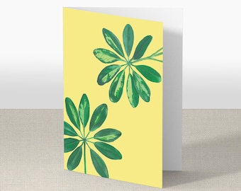 Schefflera leaf yellow greeting card