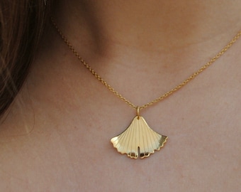 Ginkgo leaf pendant, Gold vermeil & recycled silver