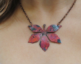 Virginia Creeper leaf necklace, recycled copper