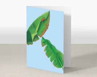 Banana leaf blue greeting card