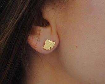 Little Ginkgo leaf studs, Gold vermeil & recycled silver, Sample earrings