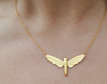 Hawk moth necklace, Gold vermeil & recycled silver, Sample pendant