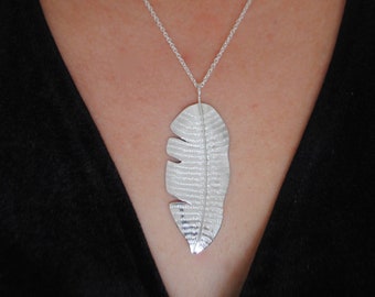 Banana Leaf necklace, recycled silver