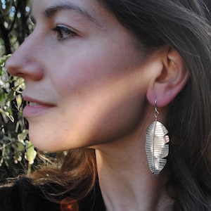 Banana leaf earrings, recycled silver
