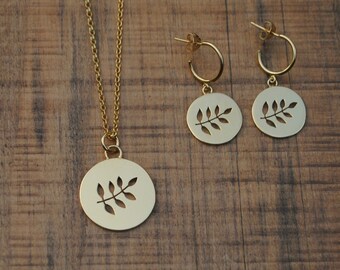 Leaf medallion jewellery set, Gold vermeil & recycled silver