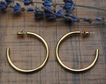 Golden Hoops, medium size, Gold vermeil & recycled silver, Ready to post/ ship