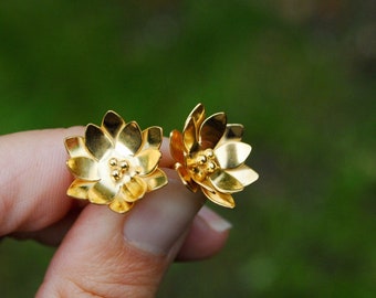 Water Lily earrings, Gold vermeil & recycled silver