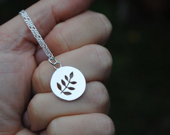 Little leaf medallion necklace, recycled silver