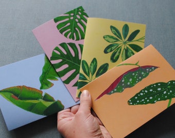 Colourful tropical leaf greeting card pack, eco-friendly