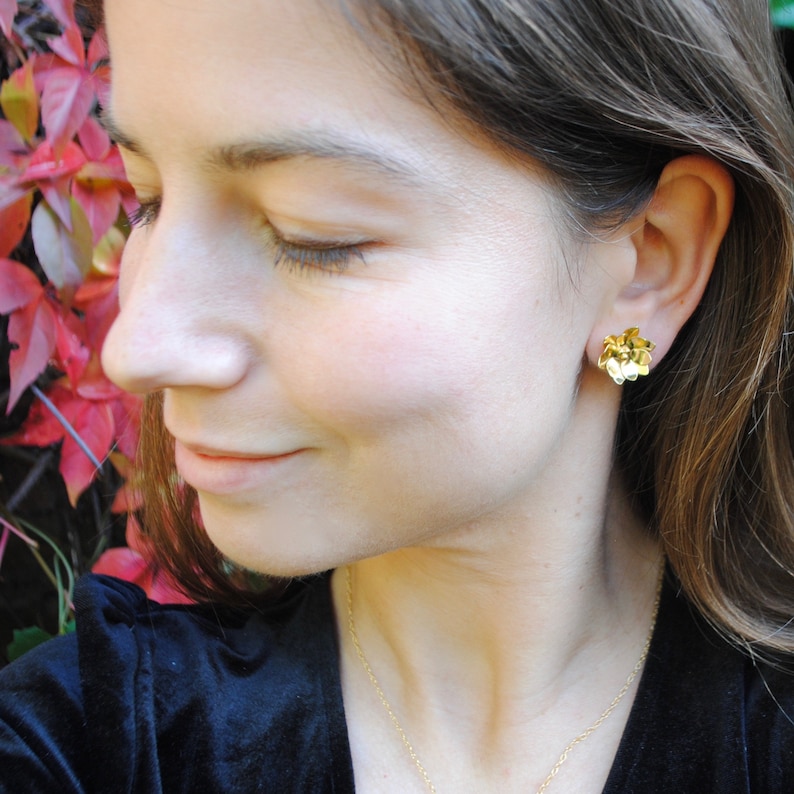 Water Lily earrings Gold vermeil /& recycled silver