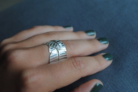 Textured Banana Leaf Ring Recycled Silver Etsy