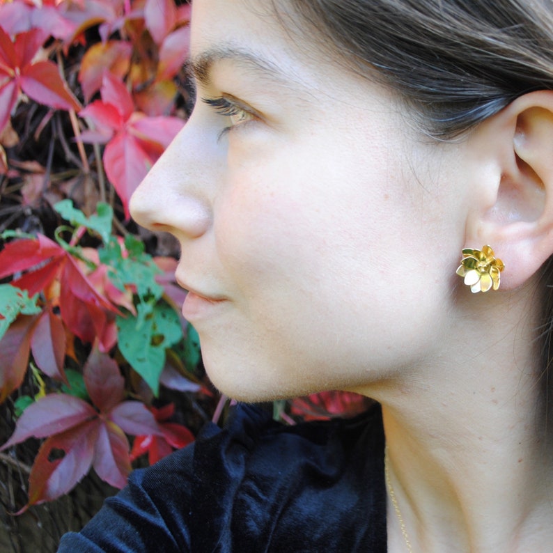 Water Lily earrings Gold vermeil /& recycled silver