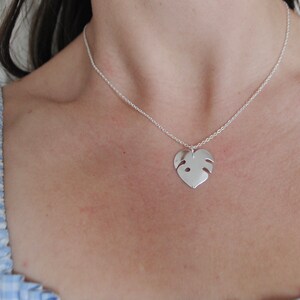Little monstera leaf necklace, recycled silver image 3