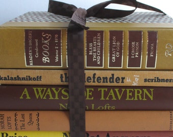 Brown, Orange and Mustard Yellow Instant Library. Curated selection of vintage books. Good reading, great props or decor.
