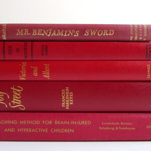 Instant Library in Red and Gold Bindings. Collection of Antique / Vintage Books for Styling and Decorating