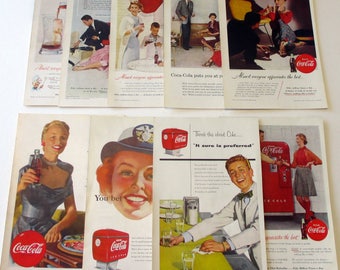 Vintage Coca-Cola Prints. Collection of Midcentury Advertising Pieces for Coke.