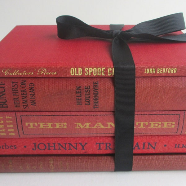 Instant Library in Red. Collection of Vintage Books for the Adventurous Reader or Clever Stylist.
