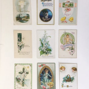 Nove antiche cartoline di Pasqua felice. Set di cartoline / biglietti d'auguri vintage originali. Scrapbooking / Artigianato / Effimero.