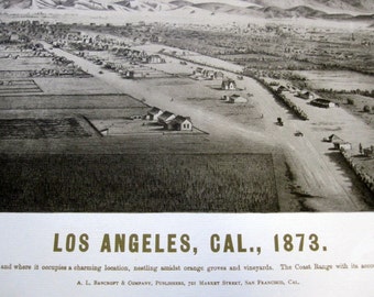 Histórico Los Angeles California ciudad Plan impresión publicado originalmente en 1873