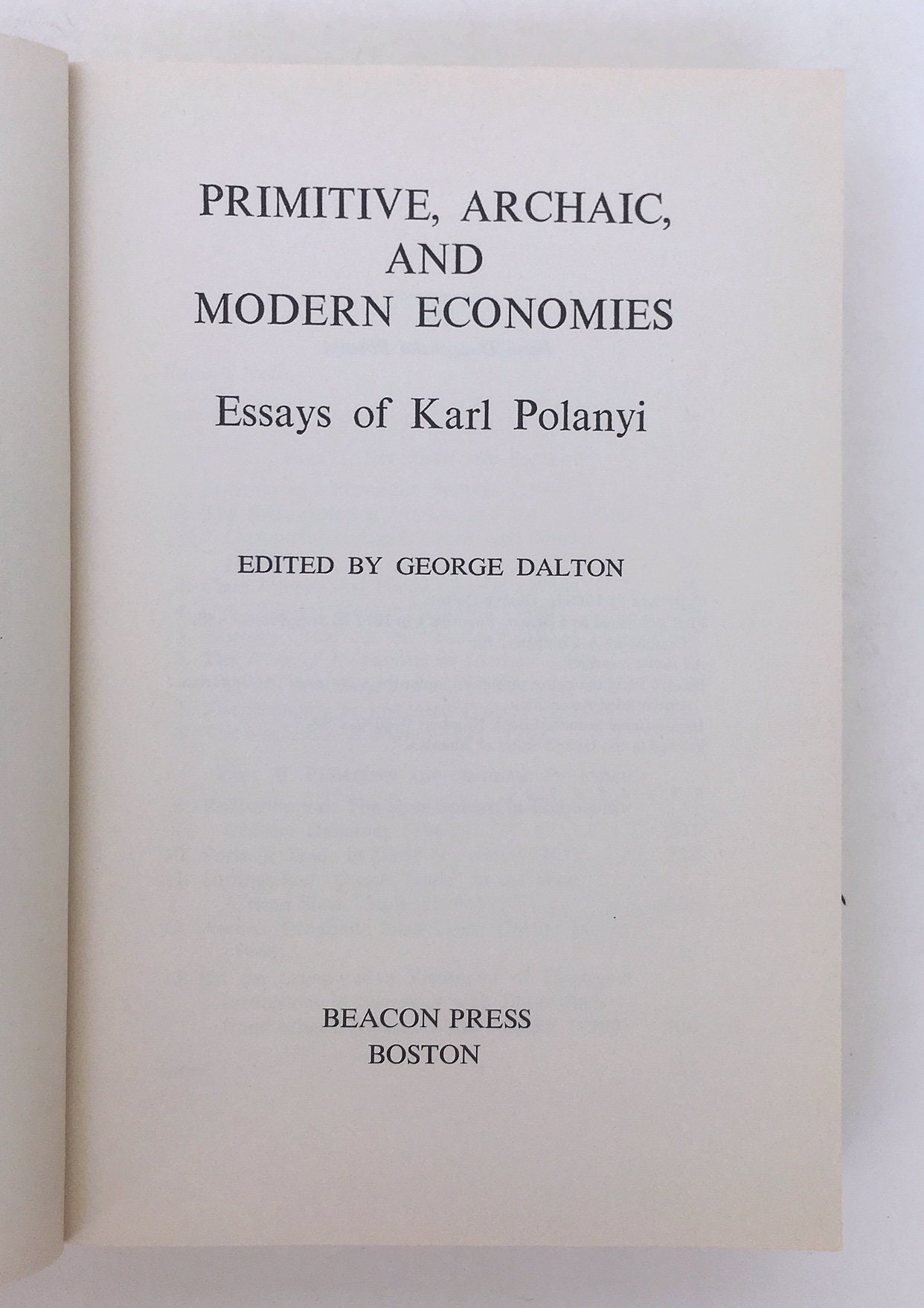 Essays of Karl Polanyi: Primitive, Archaic, Modern Economies