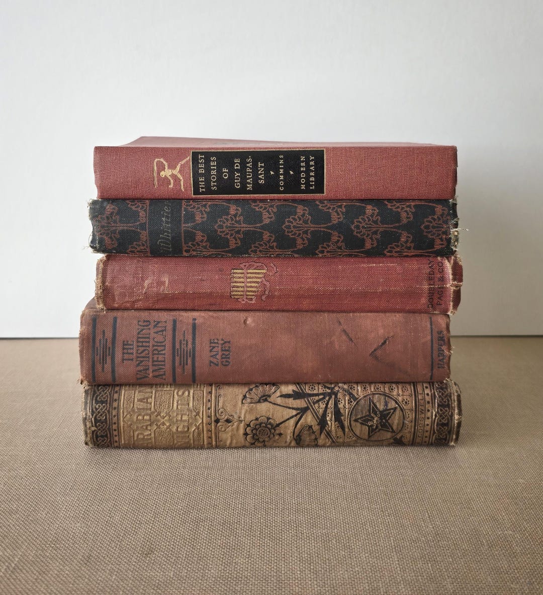 Rusty Books Stack Antique Book Set: Rust Orange & Brick Red Hardcover Vintage Decoration ...