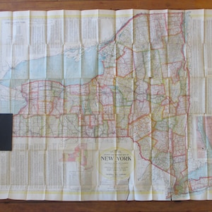 Beautiful Old Antique Map - 1916 New York State (NYS) Pieghevole Mappa pubblicata da