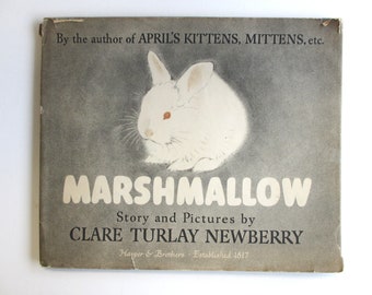 Marshmallow, Signed by Author Clare Turlay Newberry 1st Edition Vintage Children's Book in Dust Jacket. Caldecott Honor Story Cat & Rabbit