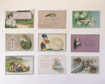 Antique Easter Postcards: 1910s-1920s Vintage Holiday Greetings, Set of 9