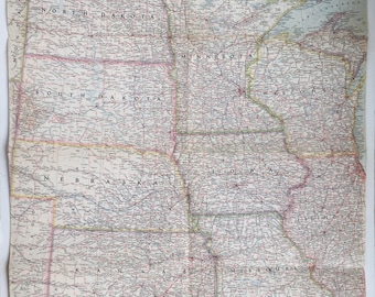 Antique 1958 North Central USA Map: National Geographic, Detailed