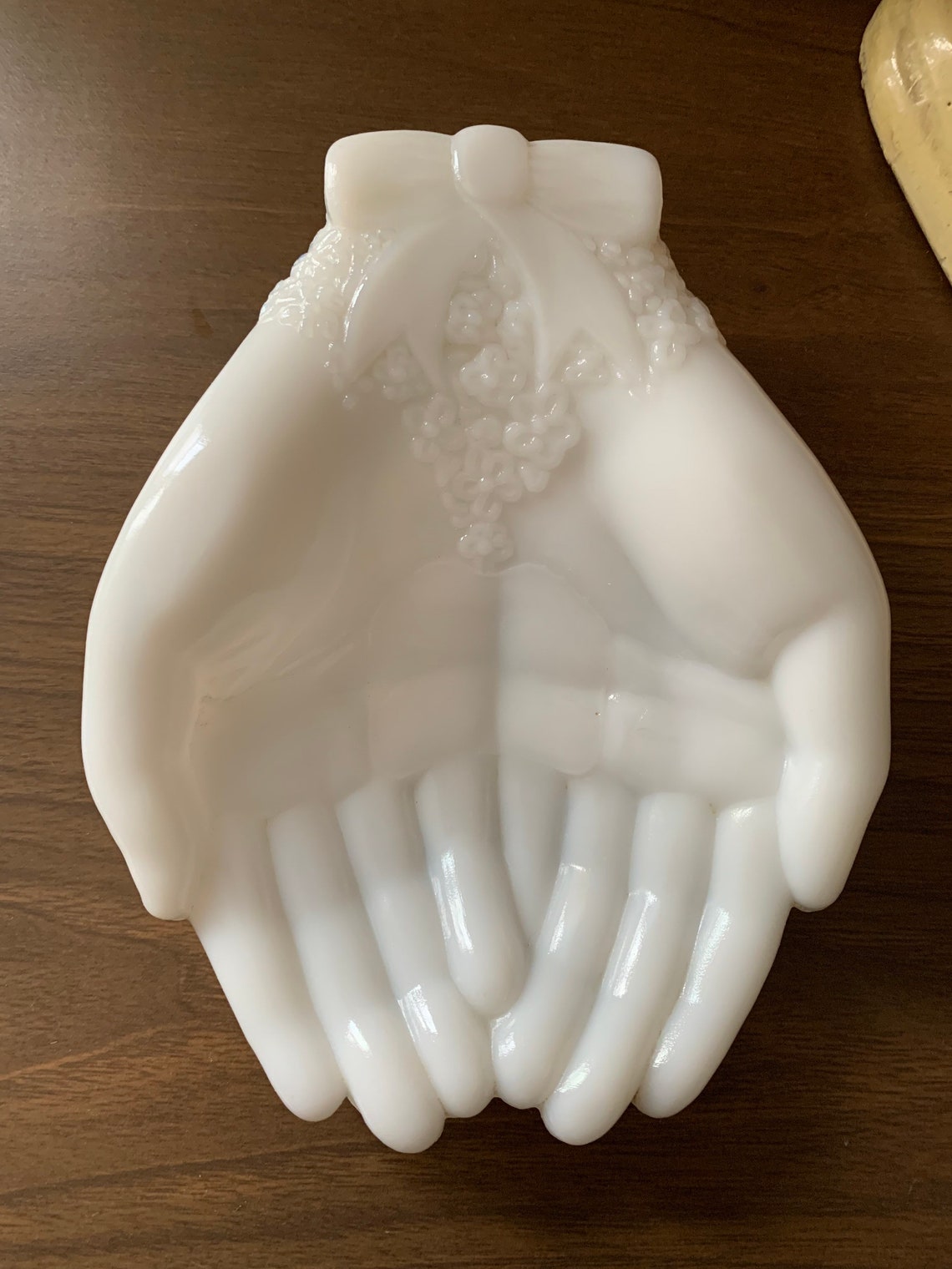 White Milk Glass Hands by Avon Trinket Ring Holder Etsy