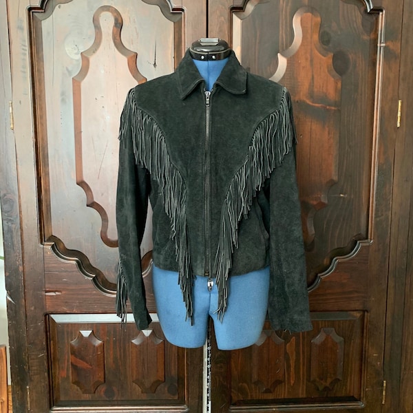 Vintage Black Suede Cropped Fringed Jacket - M main image 0