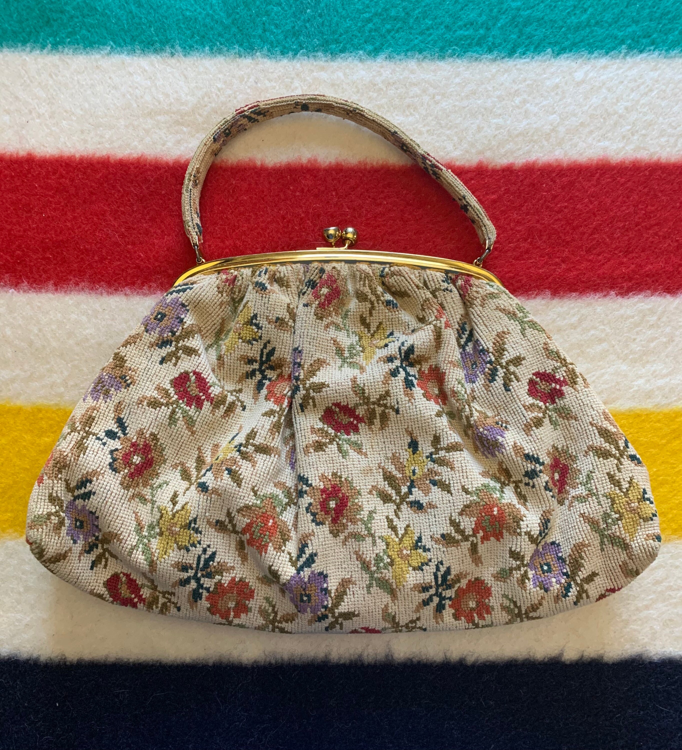 Vintage Large Floral Top Handle Carpet Bag Etsy